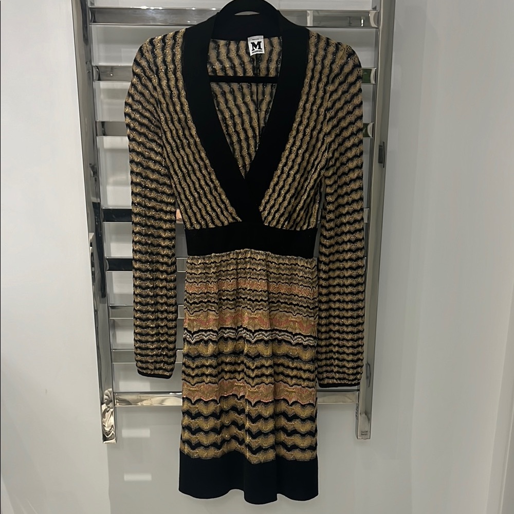 Elegant Black and Gold Striped Women's Dress